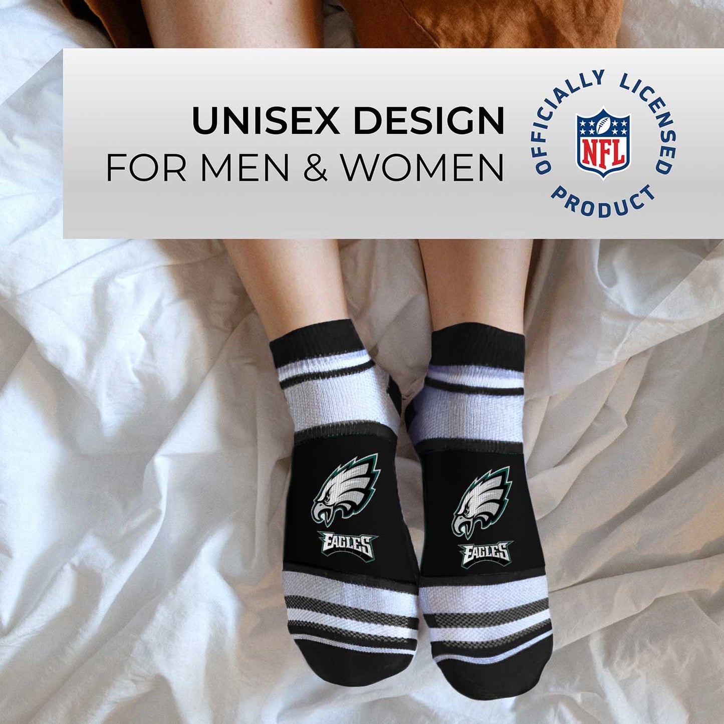 Philadelphia Eagles Adult Marquis Addition No Show Socks - Black
