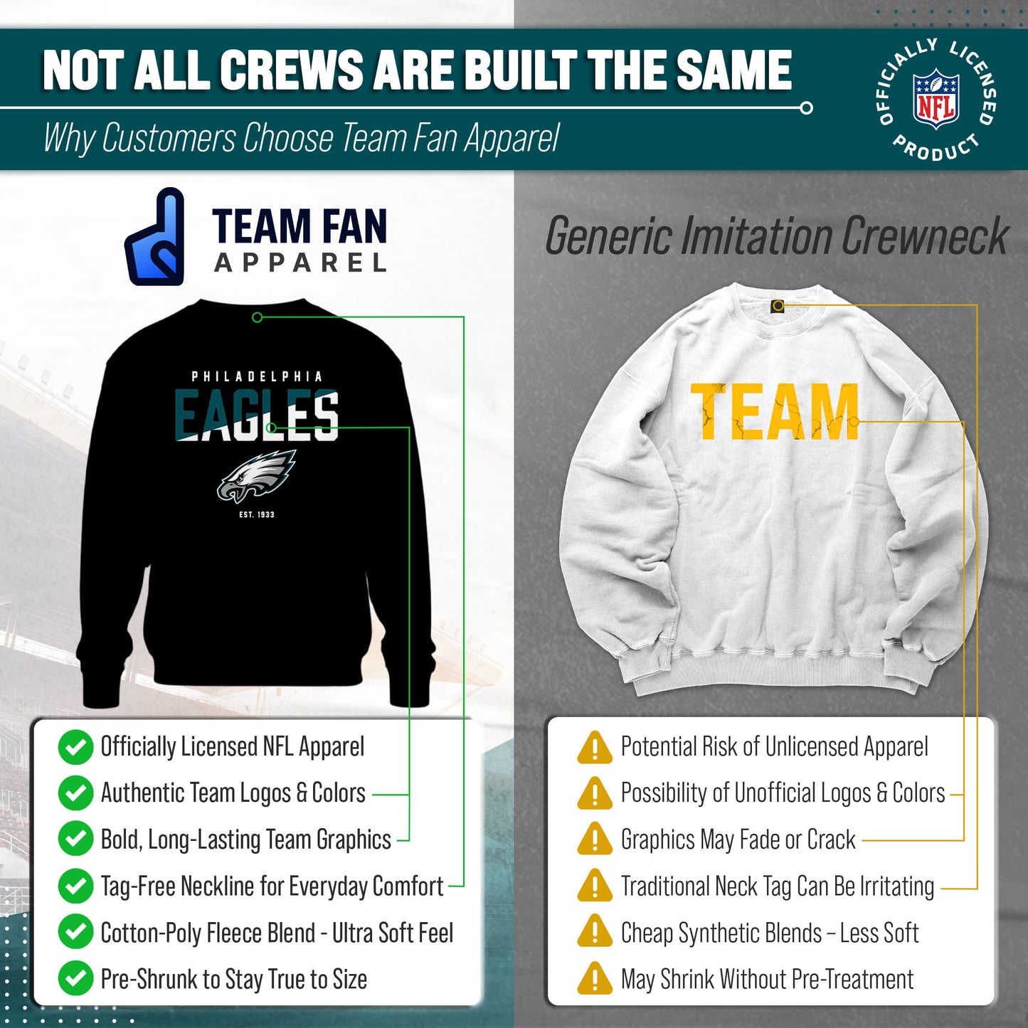 Philadelphia Eagles Adult NFL Diagonal Fade Color Block Crewneck Sweatshirt - Black