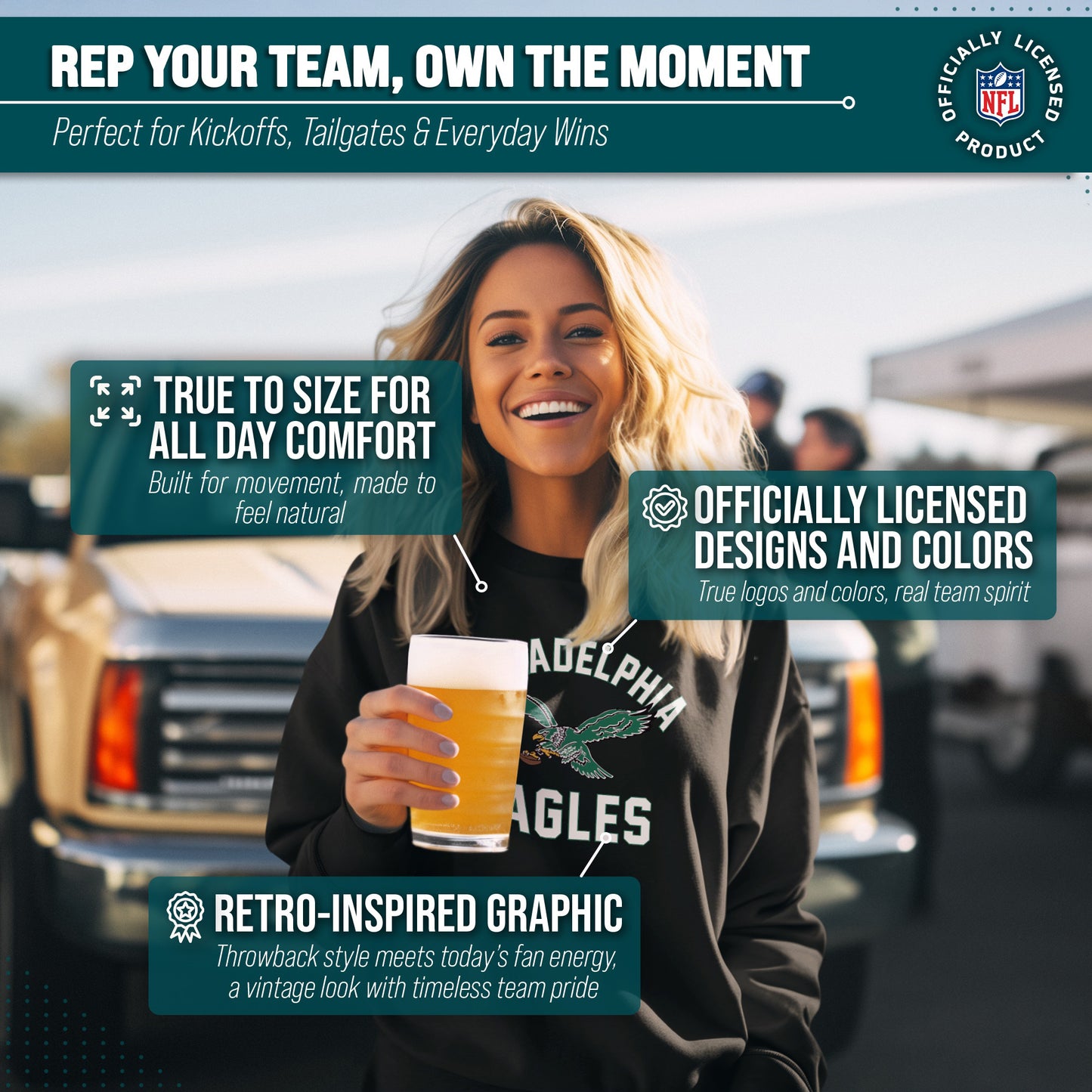 Philadelphia Eagles NFL Adult Unisex Retro Gameday Ultra Soft Fleece Crewneck Sweatshirt - Black
