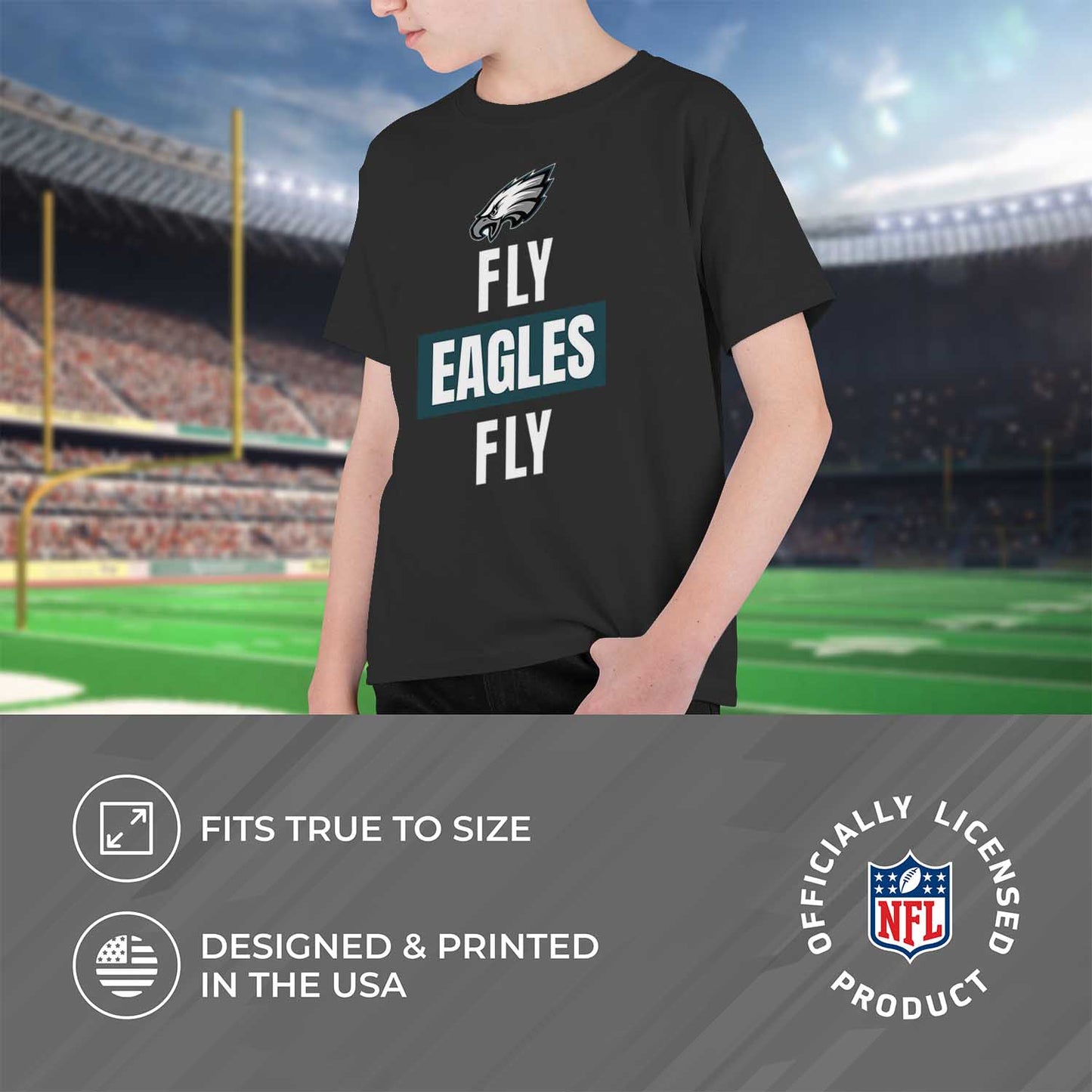 Philadelphia Eagles NFL Youth Team Slogan Short Sleeve Lightweight T Shirt - Black