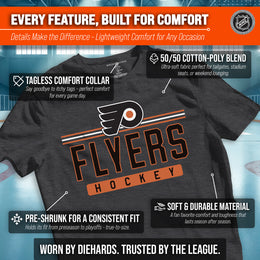 Philadelphia Flyers Adult NHL Heather Charcoal True Fan Hockey T-Shirt - Charcoal