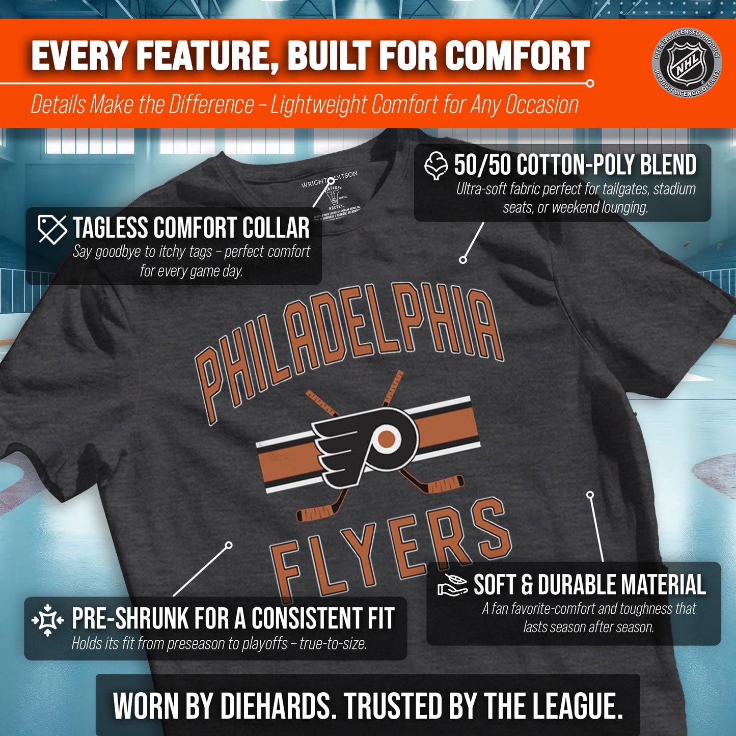 Philadelphia Flyers NHL Adult Faceoff Tag-Less T-Shirt - Black