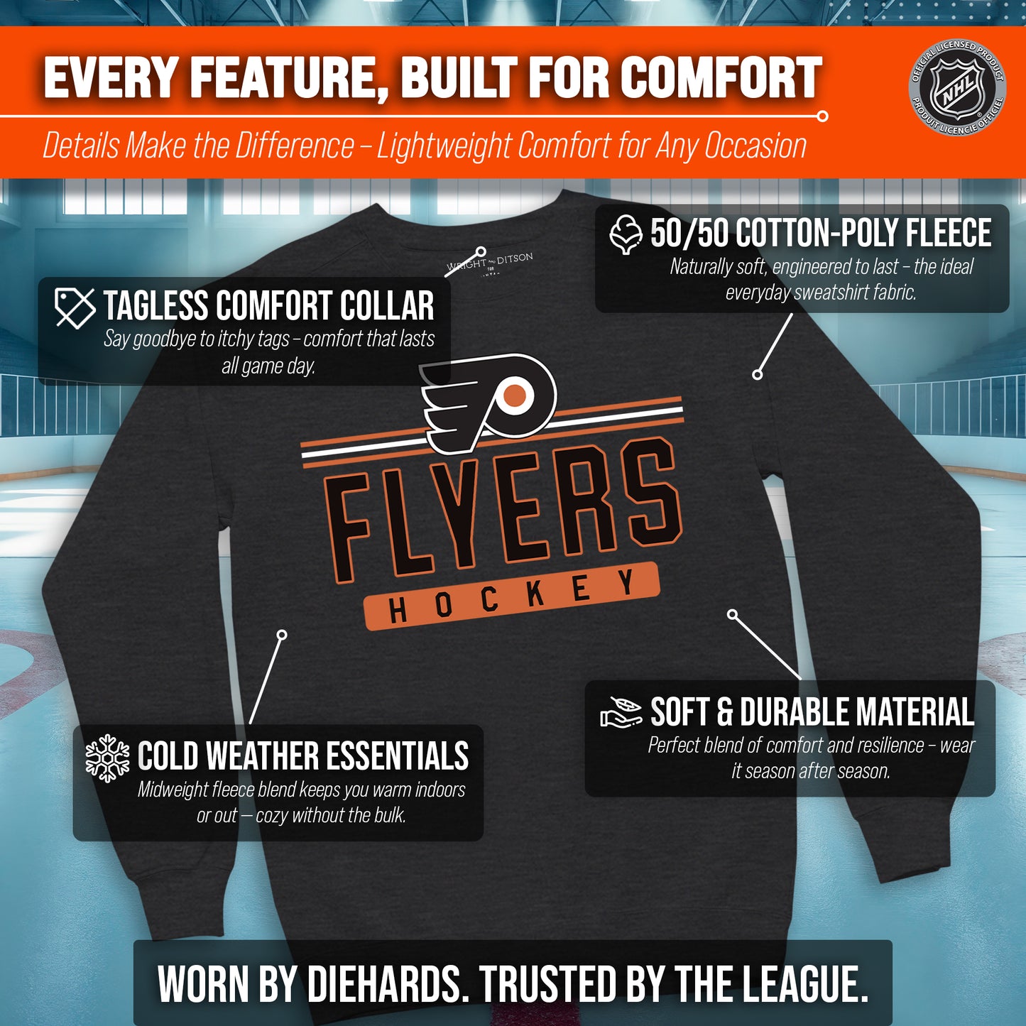 Philadelphia Flyers NHL Charcoal True Fan Crewneck Sweatshirt - Charcoal