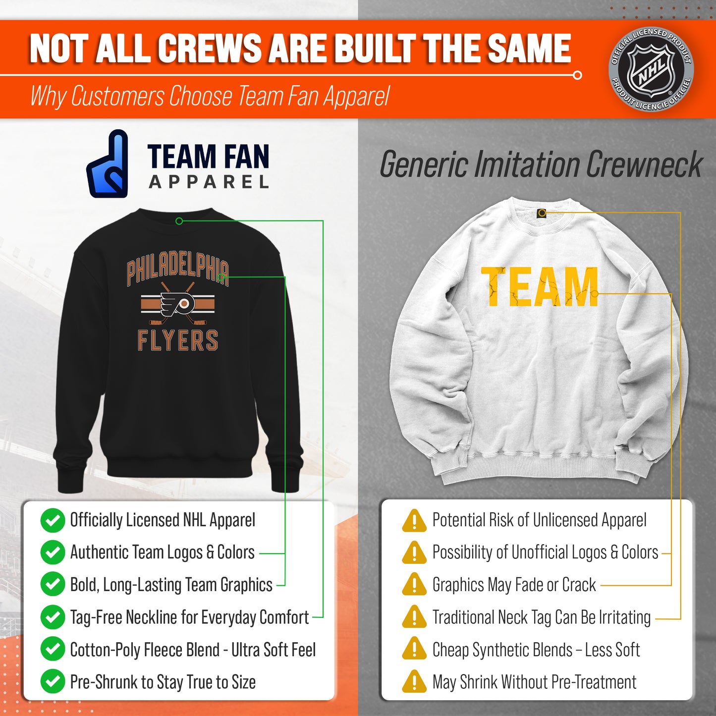 Philadelphia Flyers Adult NHL Faceoff Hockey Fleece Crewneck Sweatshirt - Black