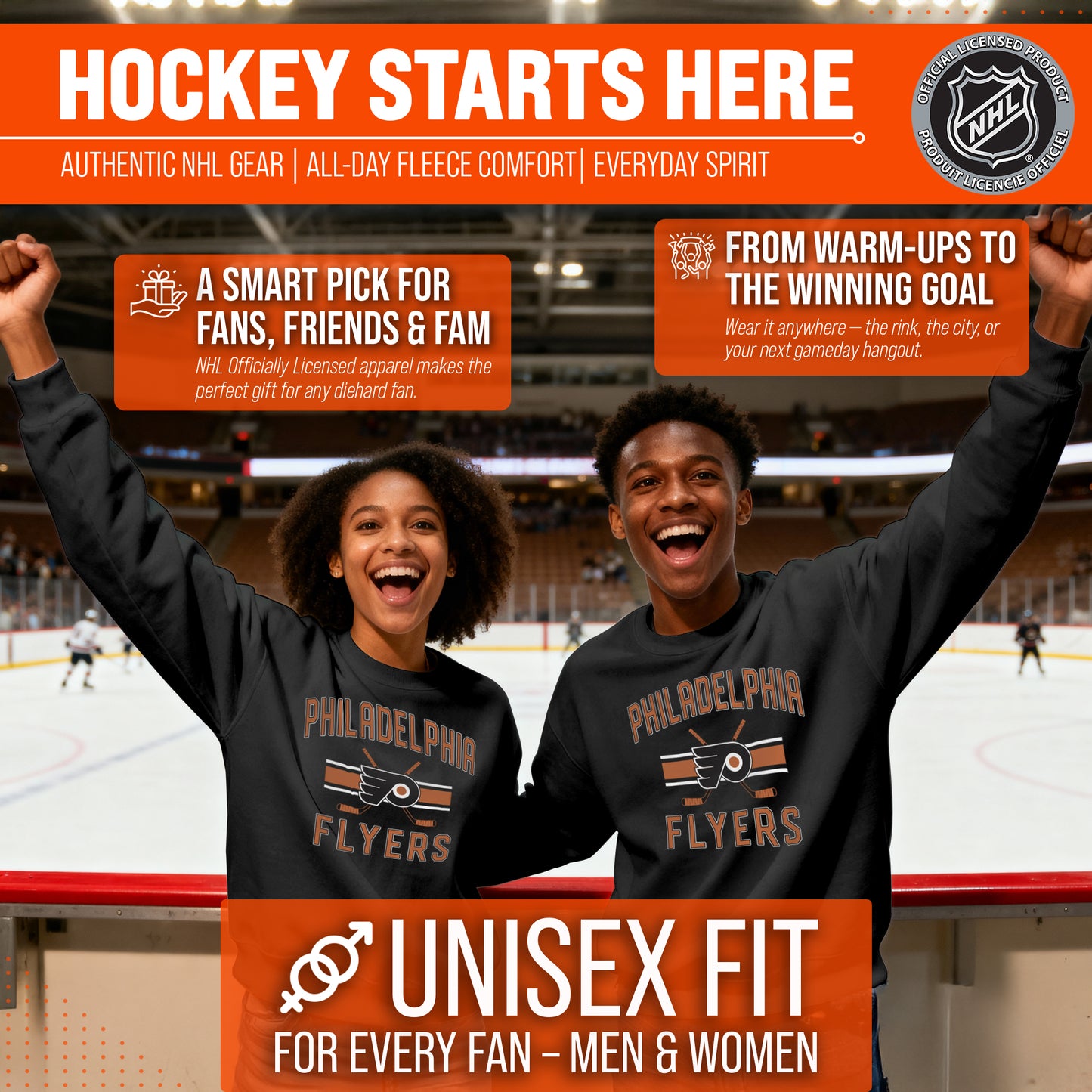 Philadelphia Flyers Adult NHL Faceoff Hockey Fleece Crewneck Sweatshirt - Black