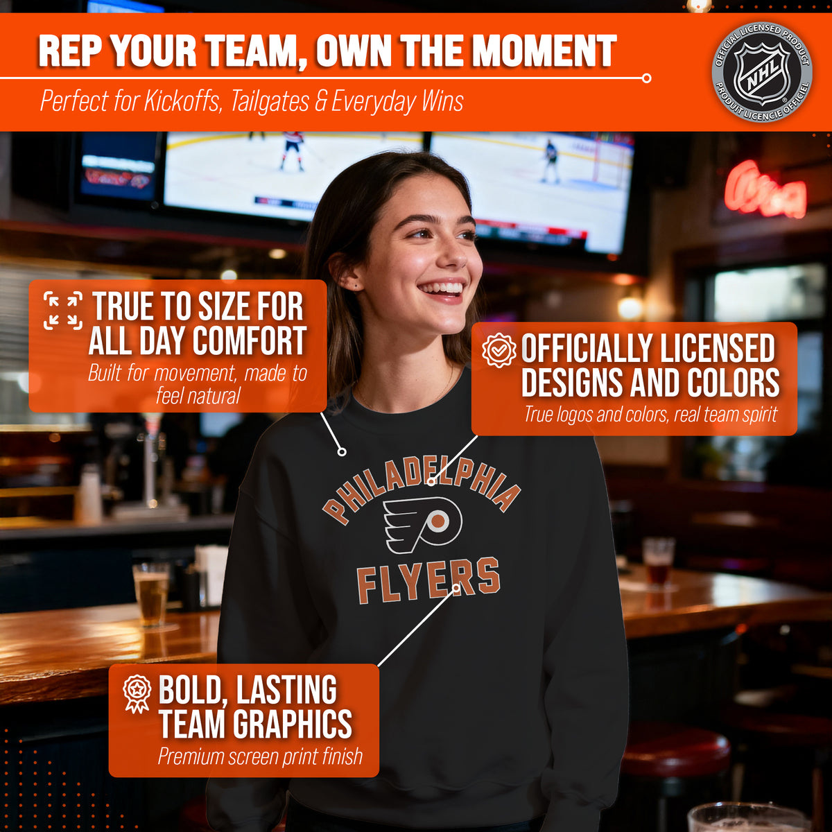NFL Gameday Crewneck Sweatshirt, Cotton Fleece Pullover Men Women