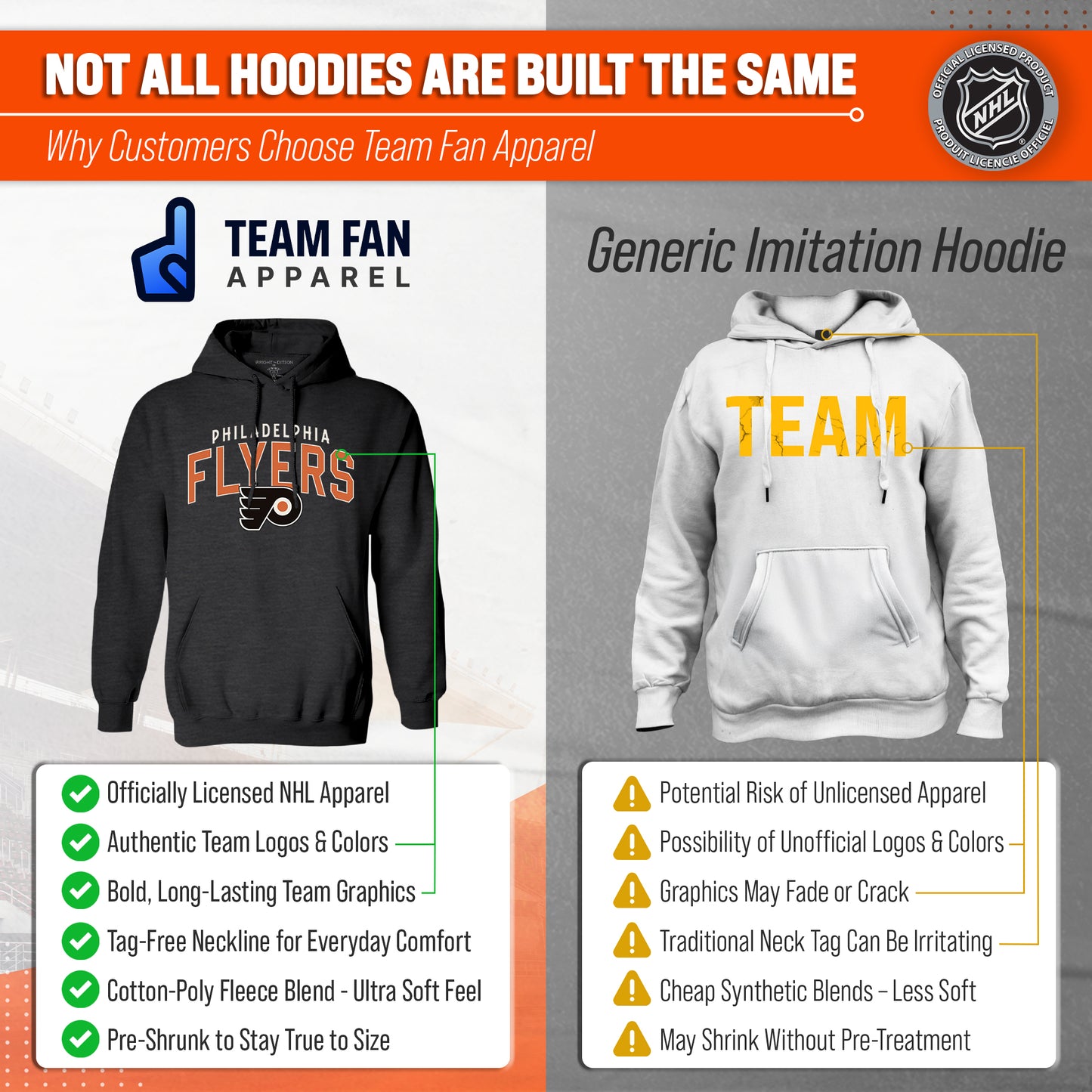 Philadelphia Flyers NHL Adult Unisex Powerplay Hooded Sweatshirt - Black Heather
