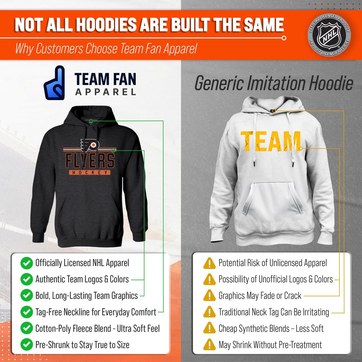 Philadelphia Flyers NHL Adult Heather Charcoal True Fan Hooded Sweatshirt Unisex - Charcoal