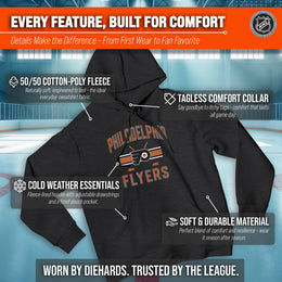 Philadelphia Flyers Adult NHL Faceoff Hockey Fleece Hooded Sweatshirt- Jersey Stripe - Black