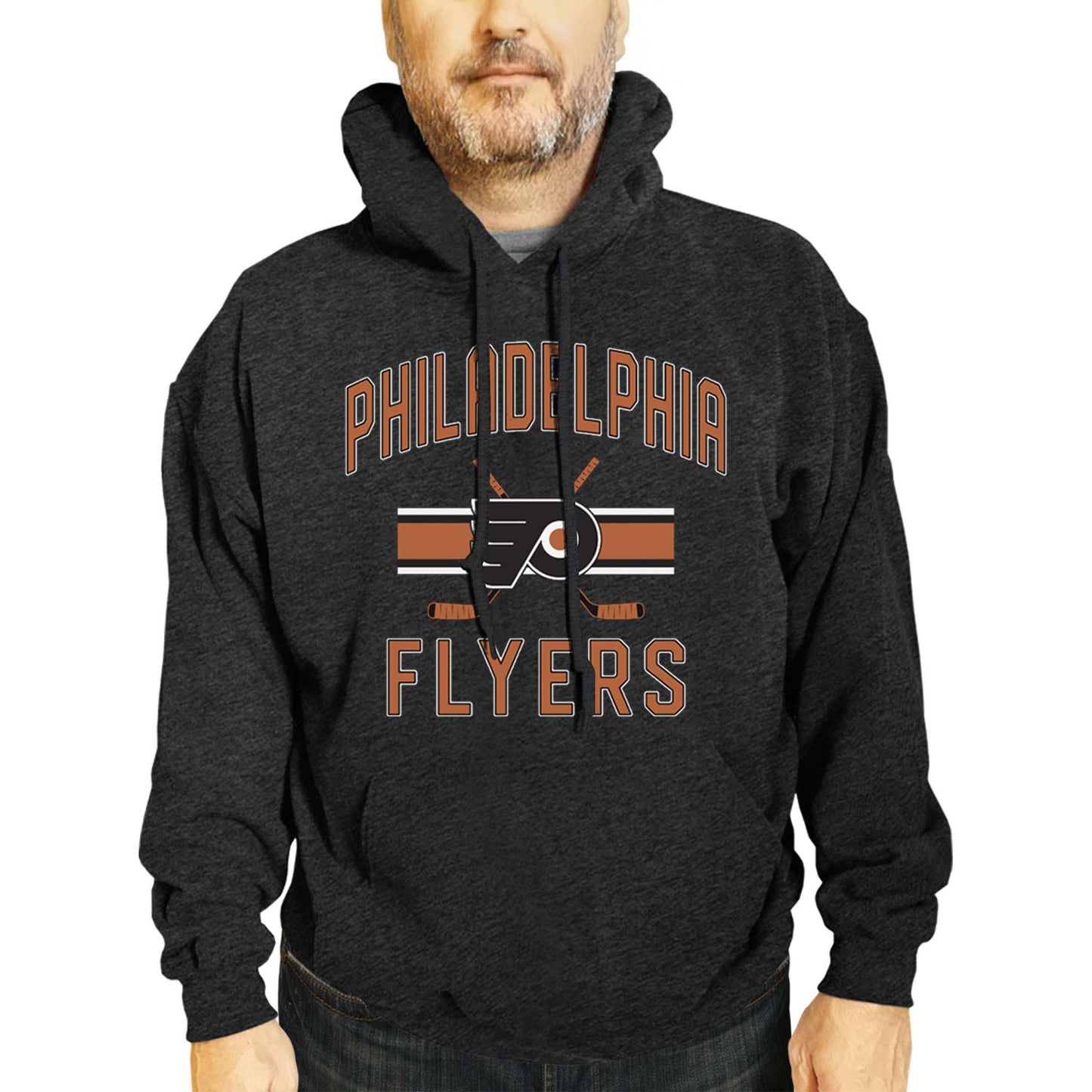 Philadelphia Flyers Adult NHL Faceoff Hockey Fleece Hooded Sweatshirt- Jersey Stripe - Black