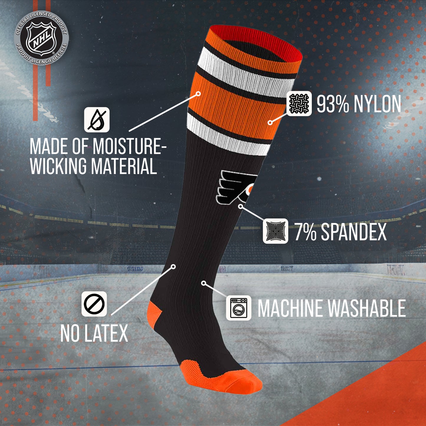 Philadelphia Flyers NHL Adult Knee High-Performance Socks - Black