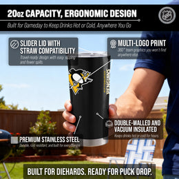 Pittsburgh Penguins NHL Hockey 20oz Stainless Steel Vacuum Insulated Game Day Tumbler with Silicone Grip - Black