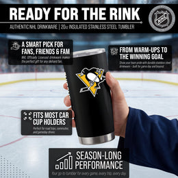 Pittsburgh Penguins NHL Hockey 20oz Stainless Steel Vacuum Insulated Game Day Tumbler with Silicone Grip - Black