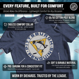 Pittsburgh Penguins NHL Adult Retro Logo Tag-Less T-Shirt - Navy Heather