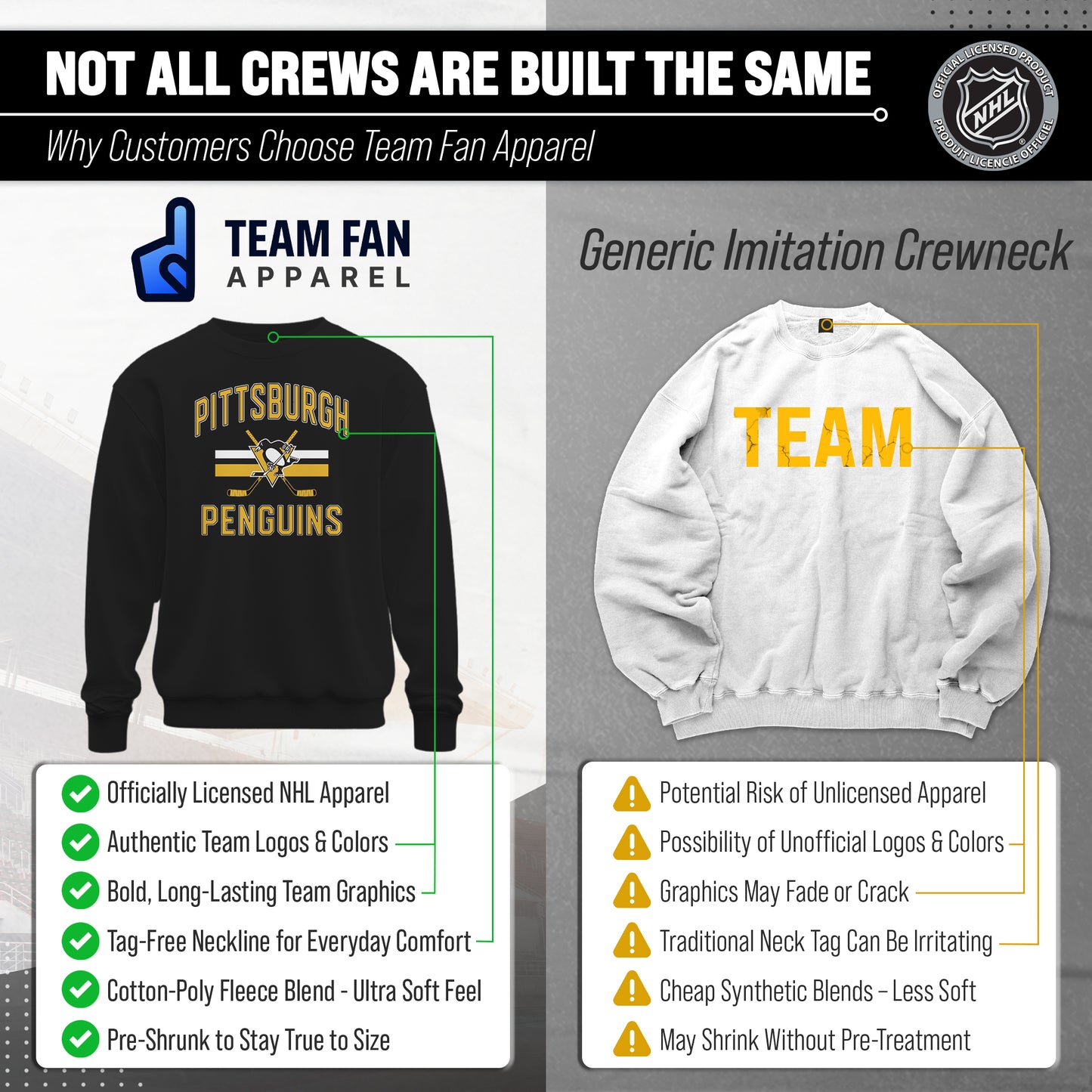 Pittsburgh Penguins Adult NHL Faceoff Hockey Fleece Crewneck Sweatshirt - Black
