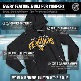 Pittsburgh Penguins NHL Adult Unisex Powerplay Hooded Sweatshirt - Black Heather