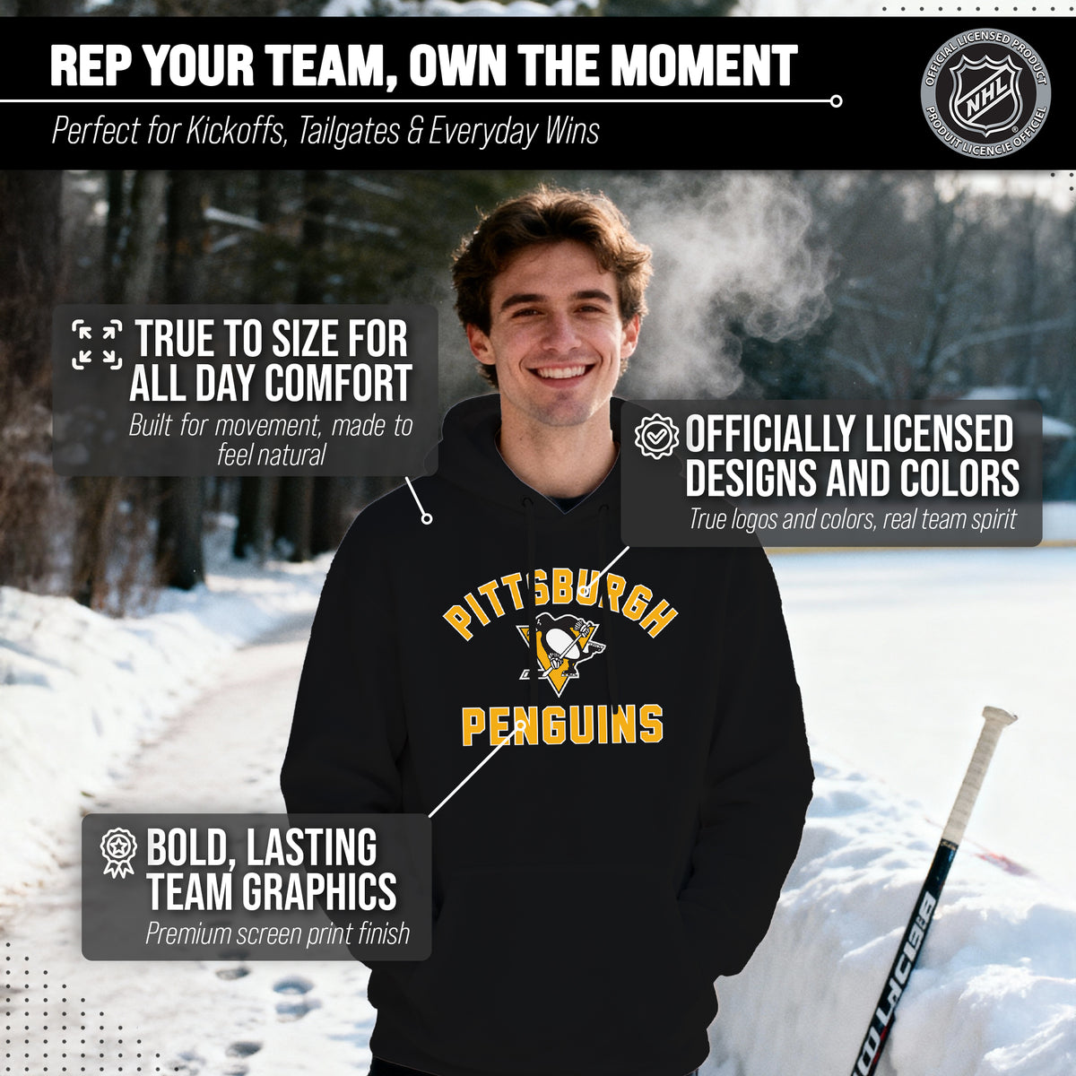Pittsburgh Penguins Hoodie Pullover Sweatshirt - Black