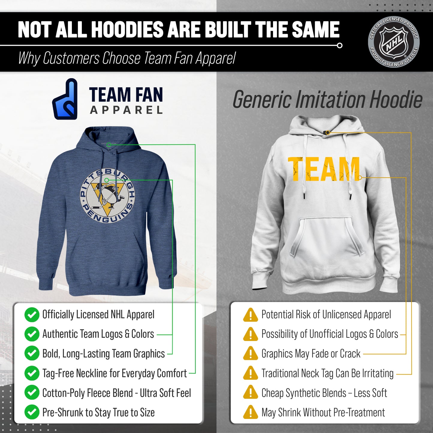 Pittsburgh Penguins Adult NHL Retro Logo Hockey Fleece Hooded Sweatshirt - Navy Heather