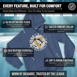 Pittsburgh Penguins Adult NHL Retro Logo Hockey Fleece Hooded Sweatshirt - Navy Heather