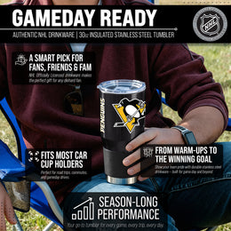 Pittsburgh Penguins NHL Hockey 30oz Stainless Steel Vacuum Insulated Game Day Tumbler with Silicone Grip - Black