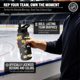 Pittsburgh Penguins NHL Hockey 34oz Stainless Steel Vacuum Insulated Game Day Water Bottle with Flip Straw Lid and Handle - Black