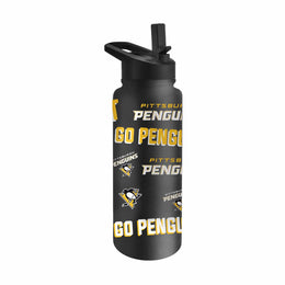 Pittsburgh Penguins NHL Hockey 34oz Stainless Steel Vacuum Insulated Game Day Water Bottle with Flip Straw Lid and Handle - Black
