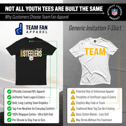 Pittsburgh Steelers NFL Youth Modern Endzone Football T-Shirt Unisex Tag Free Comfortable - Black