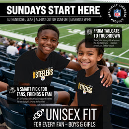 Pittsburgh Steelers NFL Youth Modern Endzone Football T-Shirt Unisex Tag Free Comfortable - Black