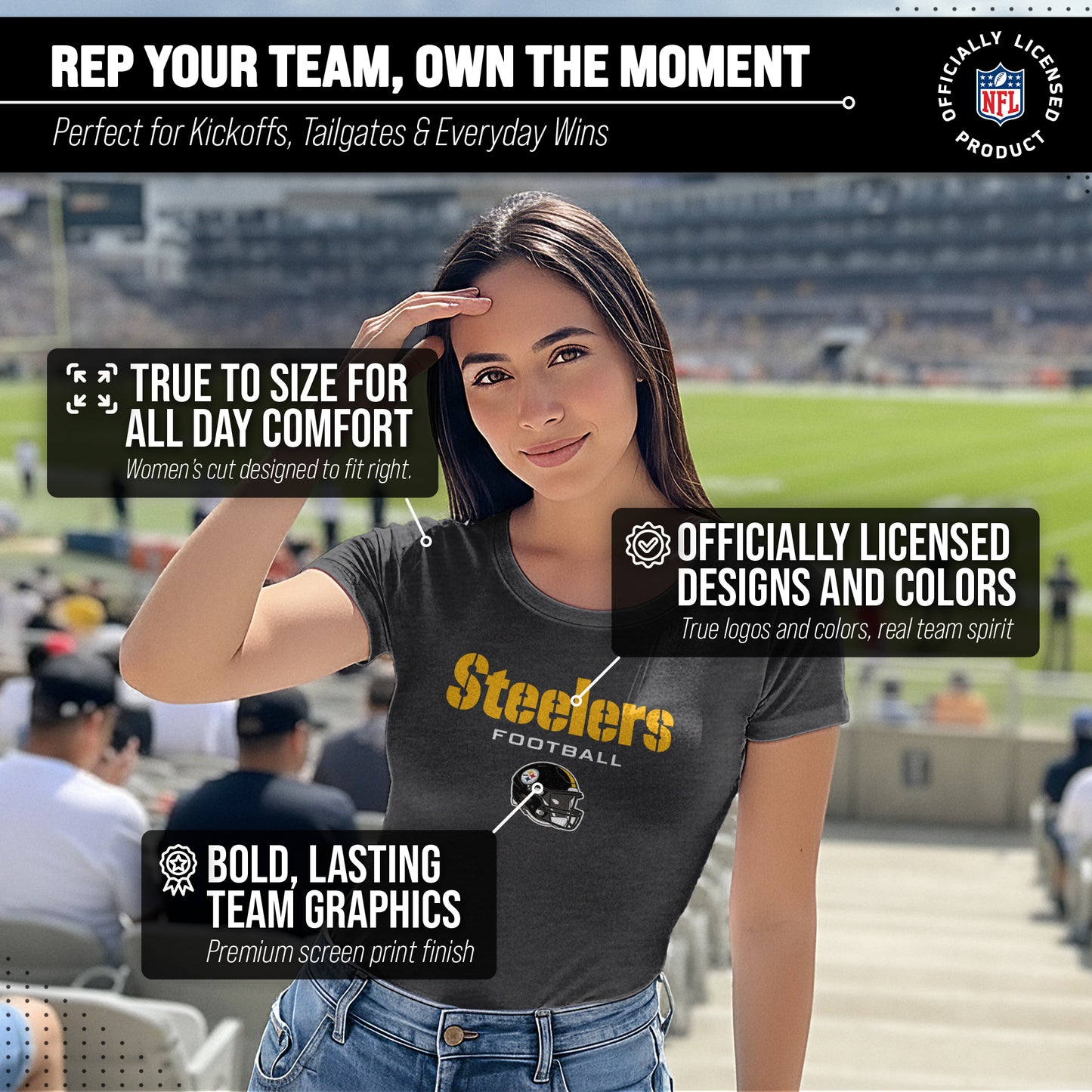 Pittsburgh Steelers Women's NFL Football Helmet Short Sleeve Tagless T-Shirt - Charcoal