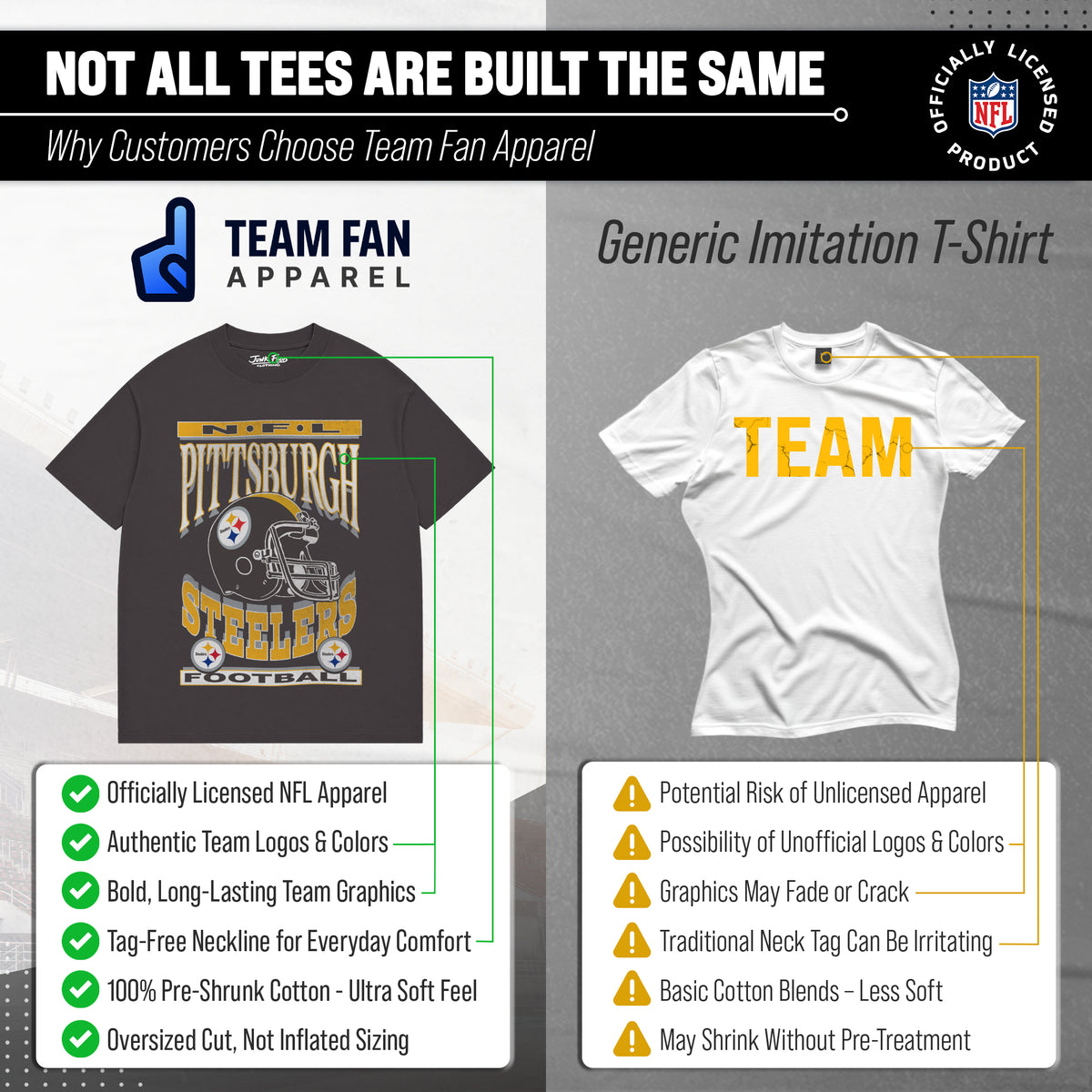 Pittsburgh Steelers Franchise Oversized Men's NFL Cotton Tee - Black