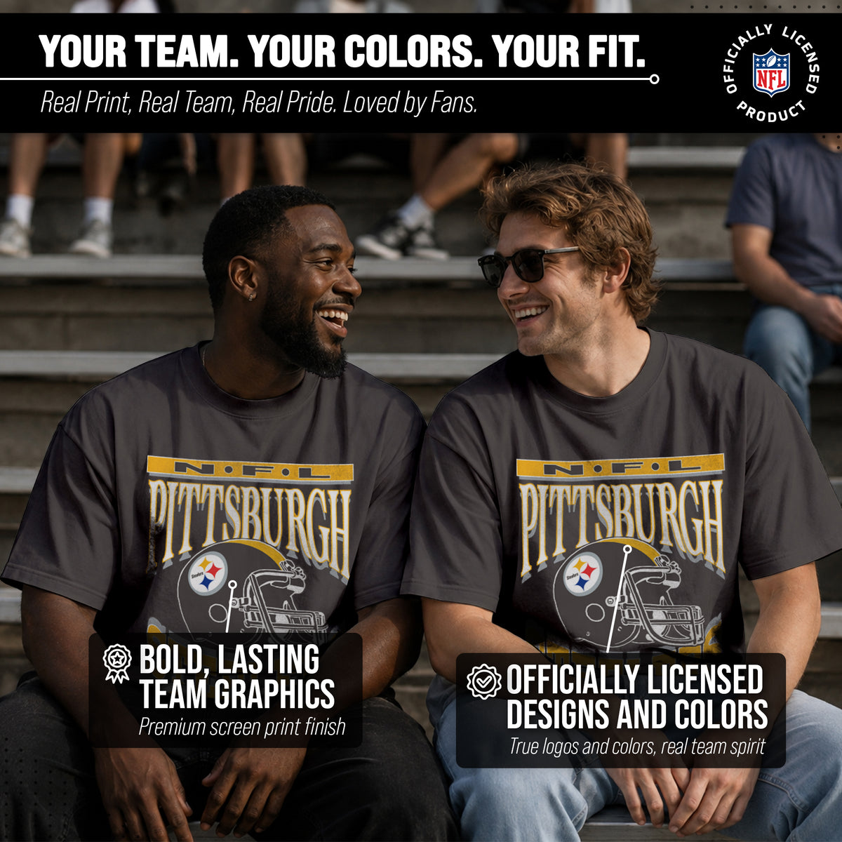 Pittsburgh Steelers Franchise Oversized Men's NFL Cotton Tee - Black