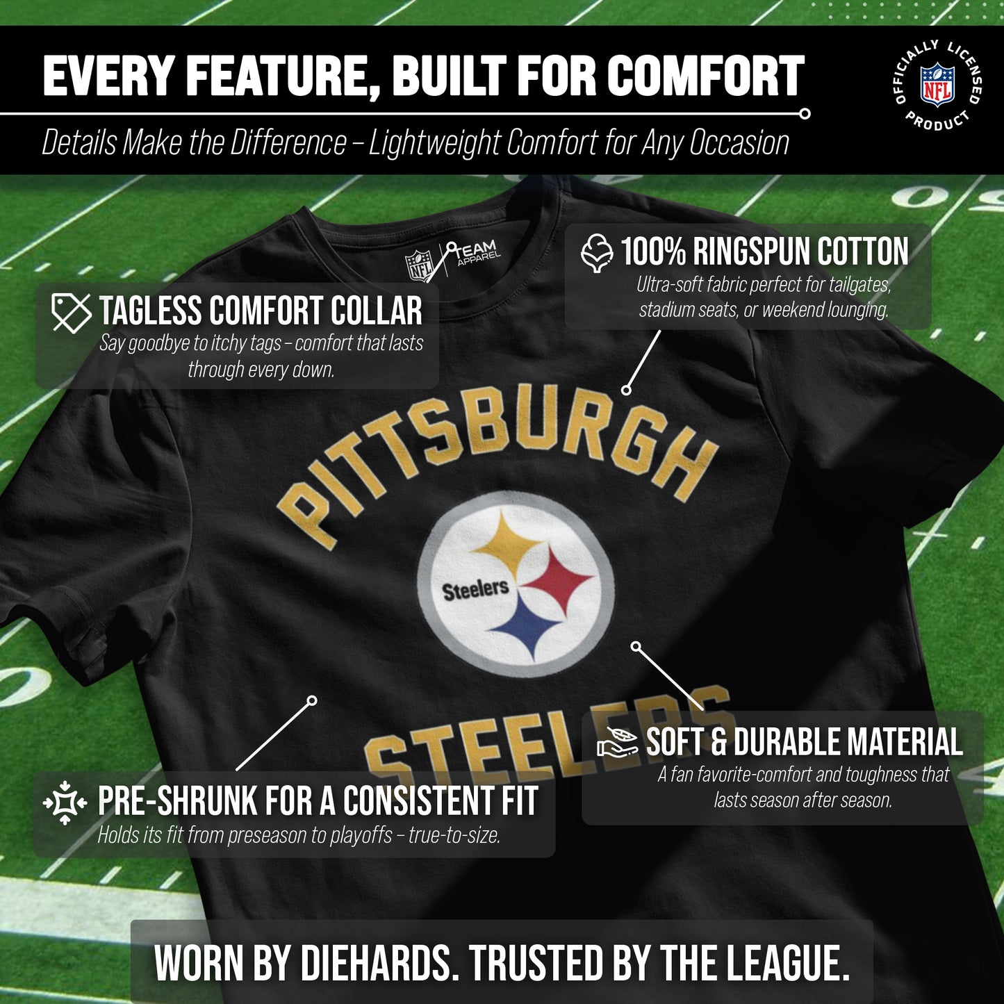 Pittsburgh Steelers Team Fan Apparel NFL  Gameday T-Shirt - Black