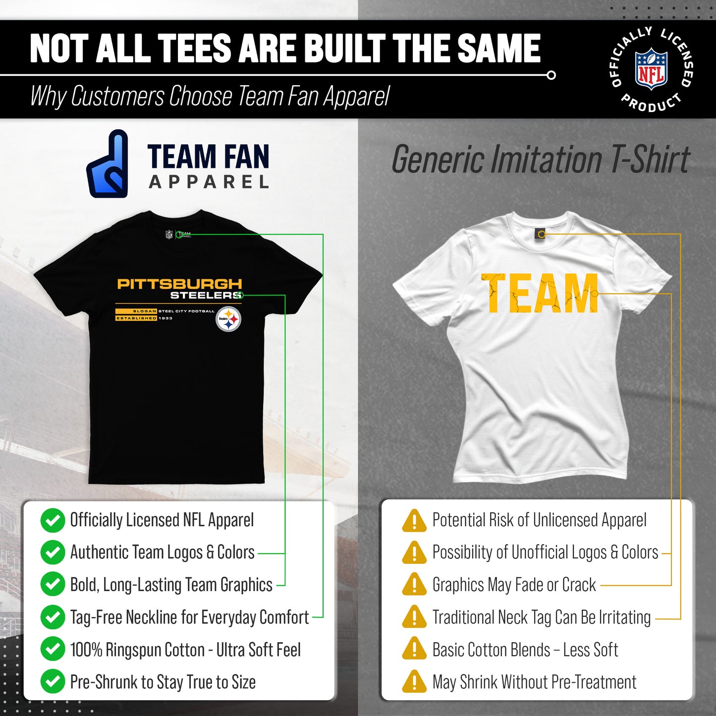 Pittsburgh Steelers Adult NFL Speed Stat Sheet T-Shirt - Black