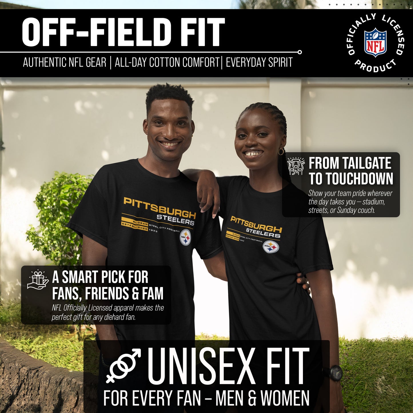 Pittsburgh Steelers Adult NFL Speed Stat Sheet T-Shirt - Black