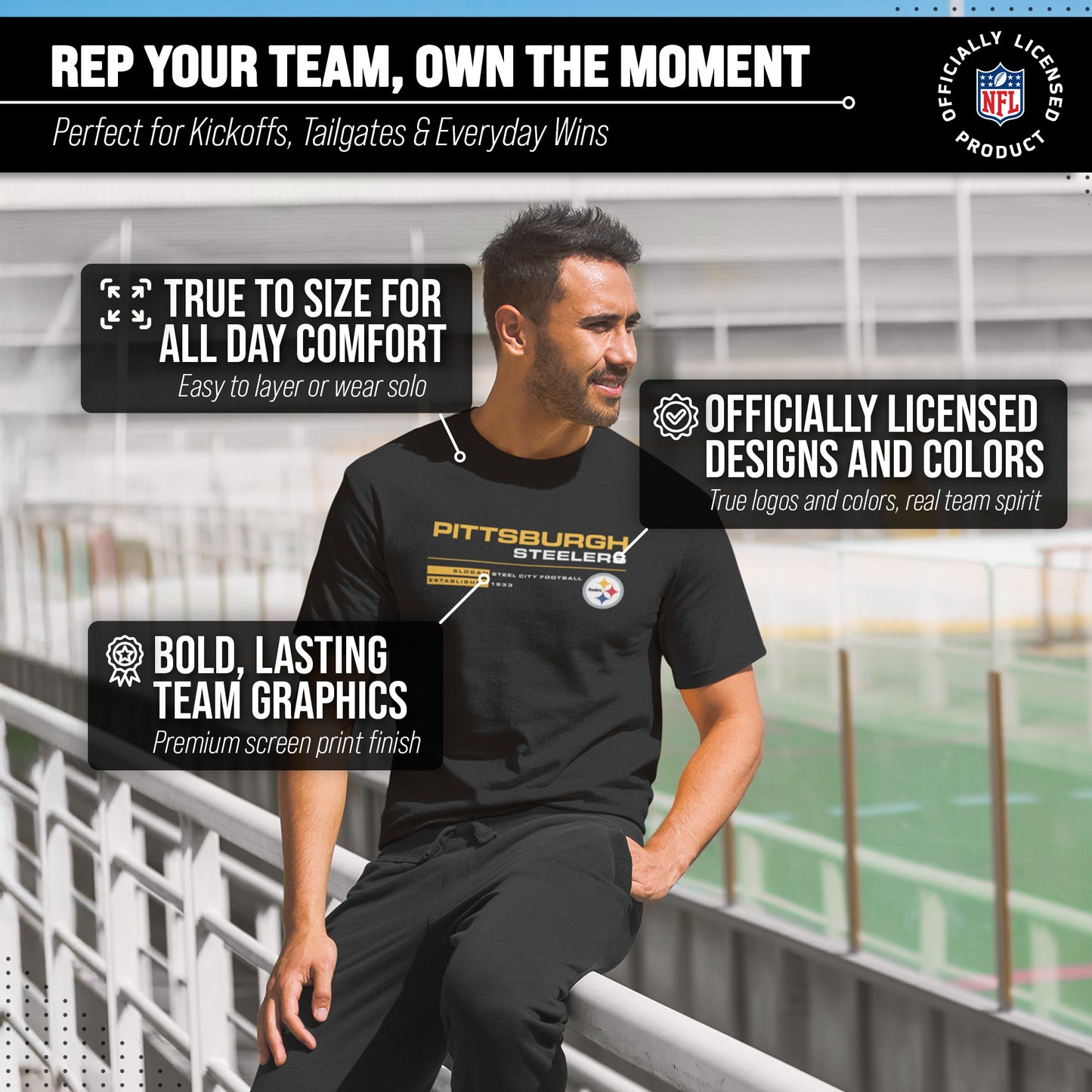 Pittsburgh Steelers Adult NFL Speed Stat Sheet T-Shirt - Black