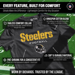 Pittsburgh Steelers NFL Adult Football Helmet Tagless T-Shirt - Charcoal