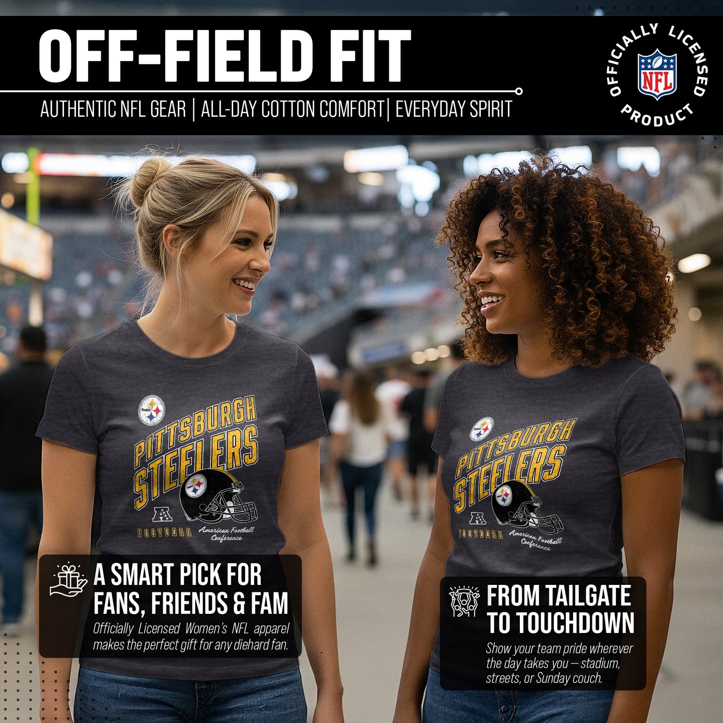 Pittsburgh Steelers NFL Womens Distressed Helmet Tag-Less Soft T-Shirt - Heather Charcoal