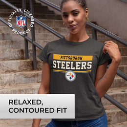 Pittsburgh Steelers NFL Women's Team Block Plus Sized Relaxed Fit T-Shirt - Charcoal