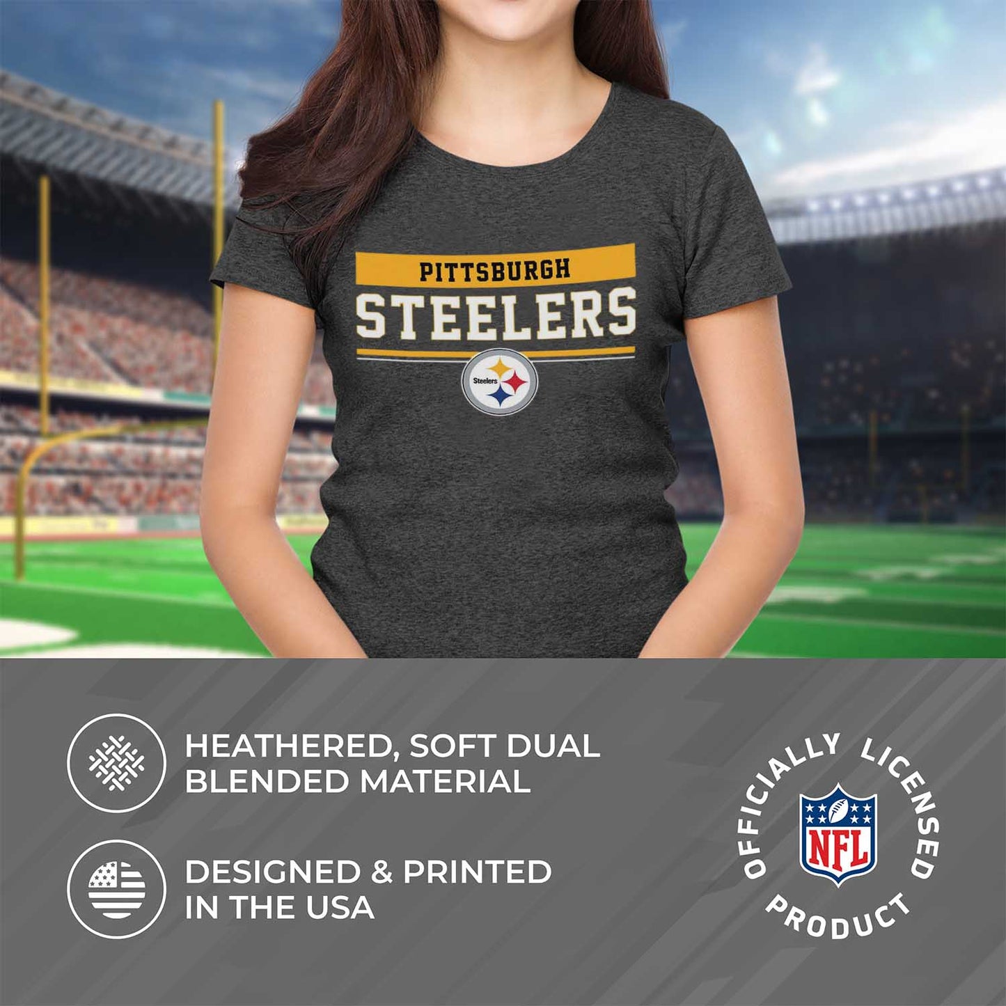 Pittsburgh Steelers NFL Women's Team Block Plus Sized Relaxed Fit T-Shirt - Charcoal