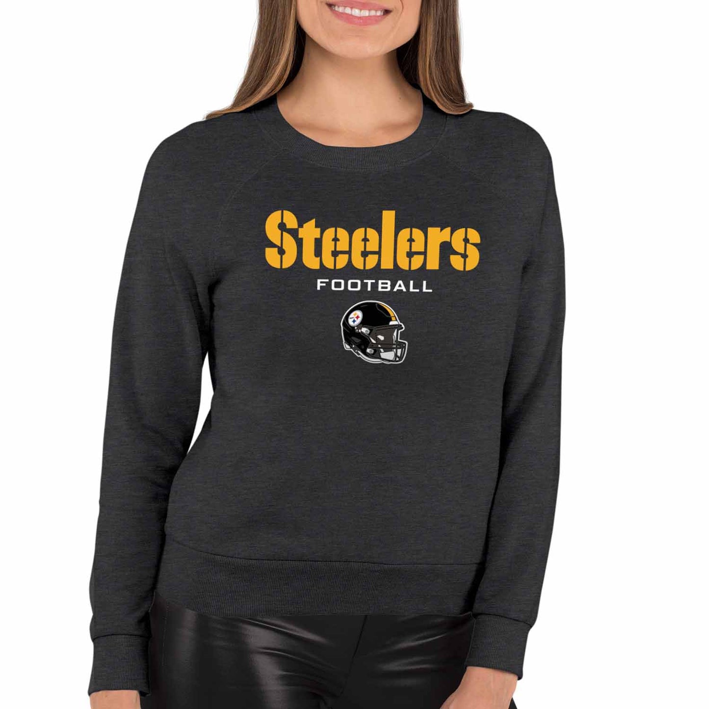 Pittsburgh Steelers NFL Womens Helmet French Terry Slouchy Top - Charcoal