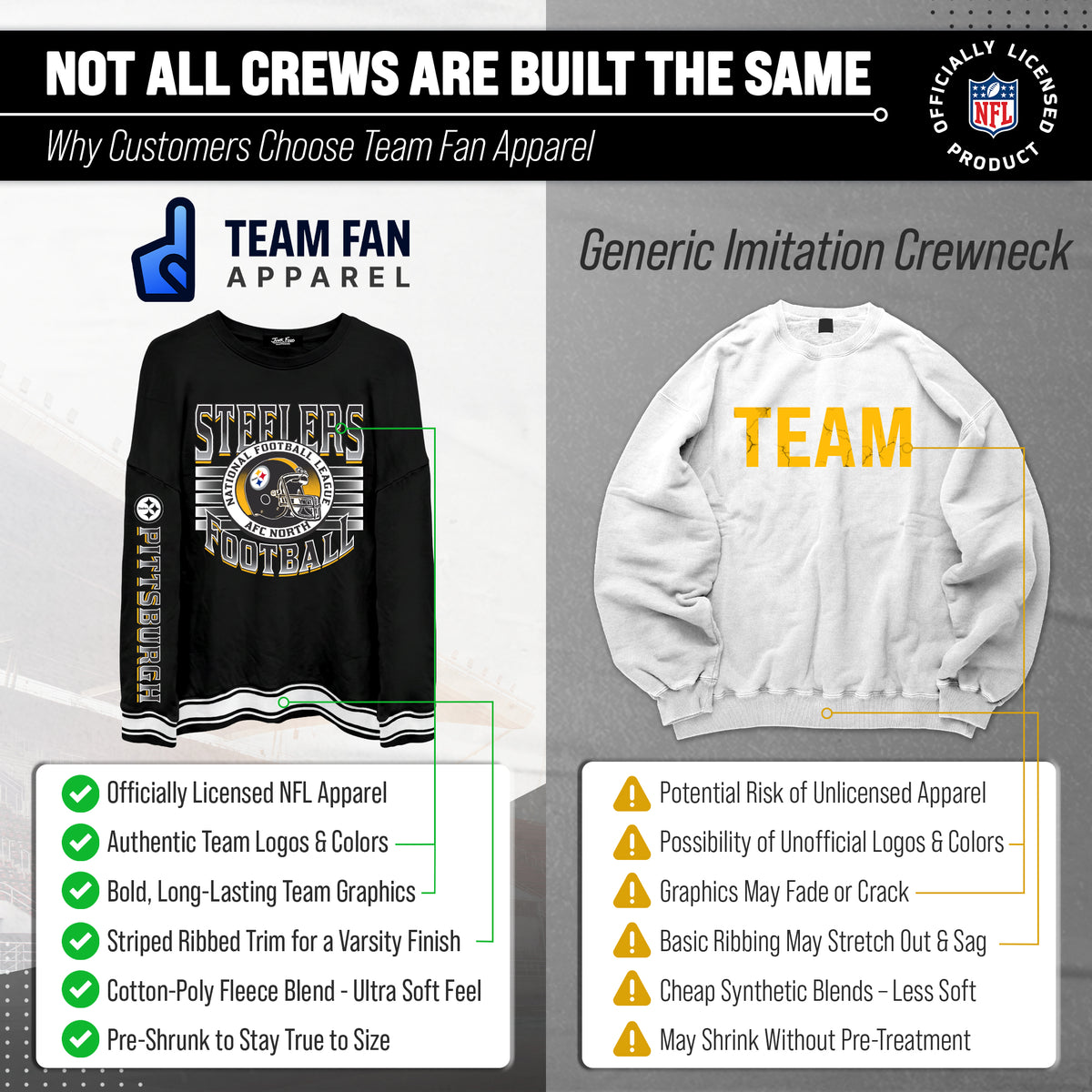 Pittsburgh Steelers NFL Men's Franchise Striped Rib Oversized Crewneck - Black