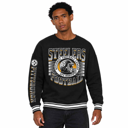 Pittsburgh Steelers  NFL Franchise Striped Rib Oversized Crewneck Men - Black