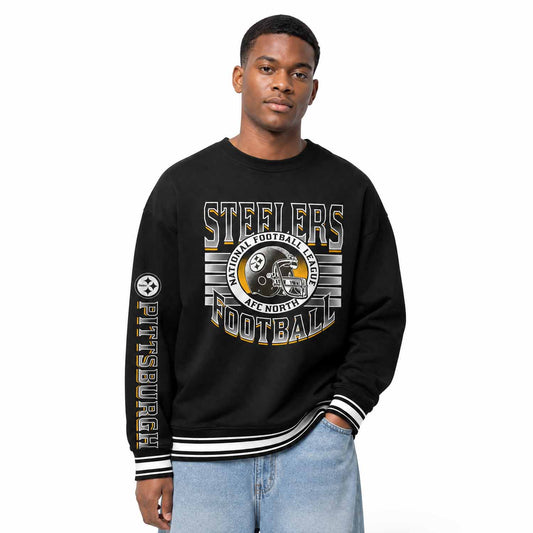 Pittsburgh Steelers NFL  Men's Franchise Striped Rib Oversized Crewneck - Black