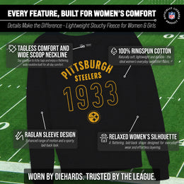 Pittsburgh Steelers NFL Womens Big Date French Terry Slouchy Top - Black