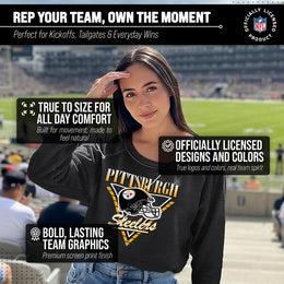Pittsburgh Steelers NFL Womens Retro Triangle French Terry Slouchy Top- Raglan Sleeves - Heather Charcoal