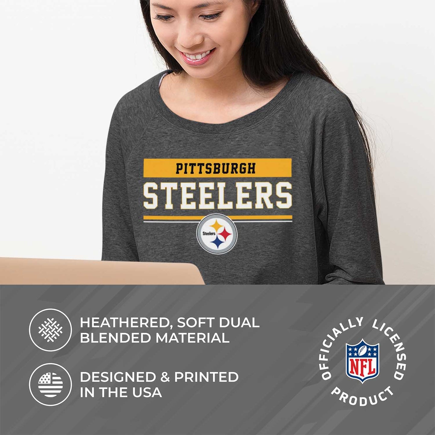 Pittsburgh Steelers NFL Womens Team Block French Terry Slouchy Top - Charcoal