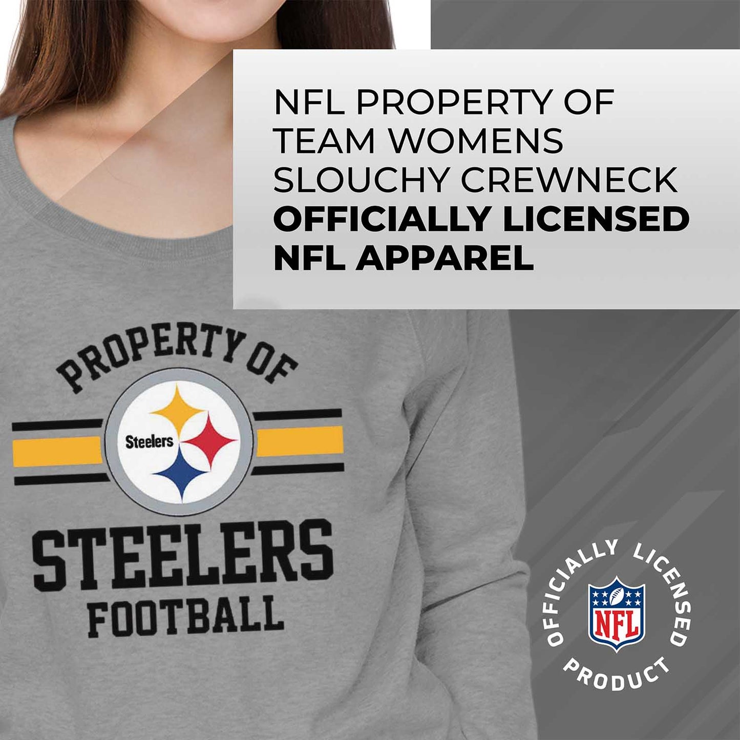 Pittsburgh Steelers NFL Womens Plus Size Property of Lightweight Crew Neck - Sport Gray