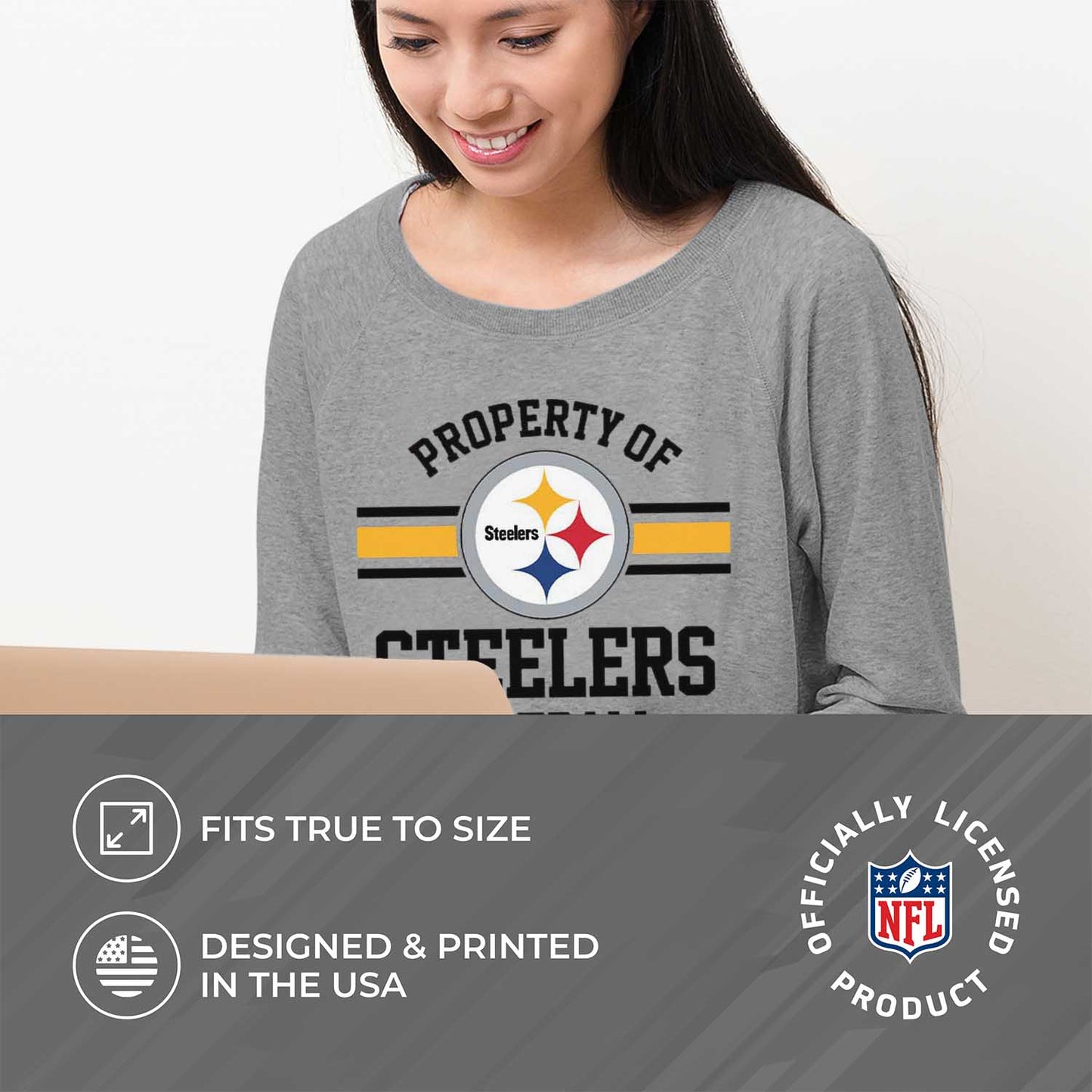 Pittsburgh Steelers NFL Womens Property of Lighweight Crew Neck - Sport Gray