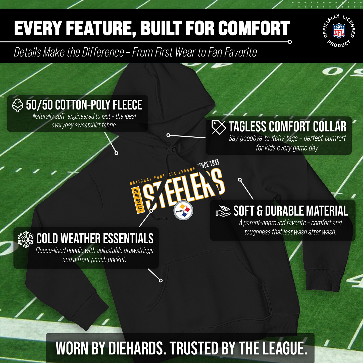 Pittsburgh Steelers NFL Adult Unisex Modern Endzone Soft Fleece Hooded Sweatshirt - Black
