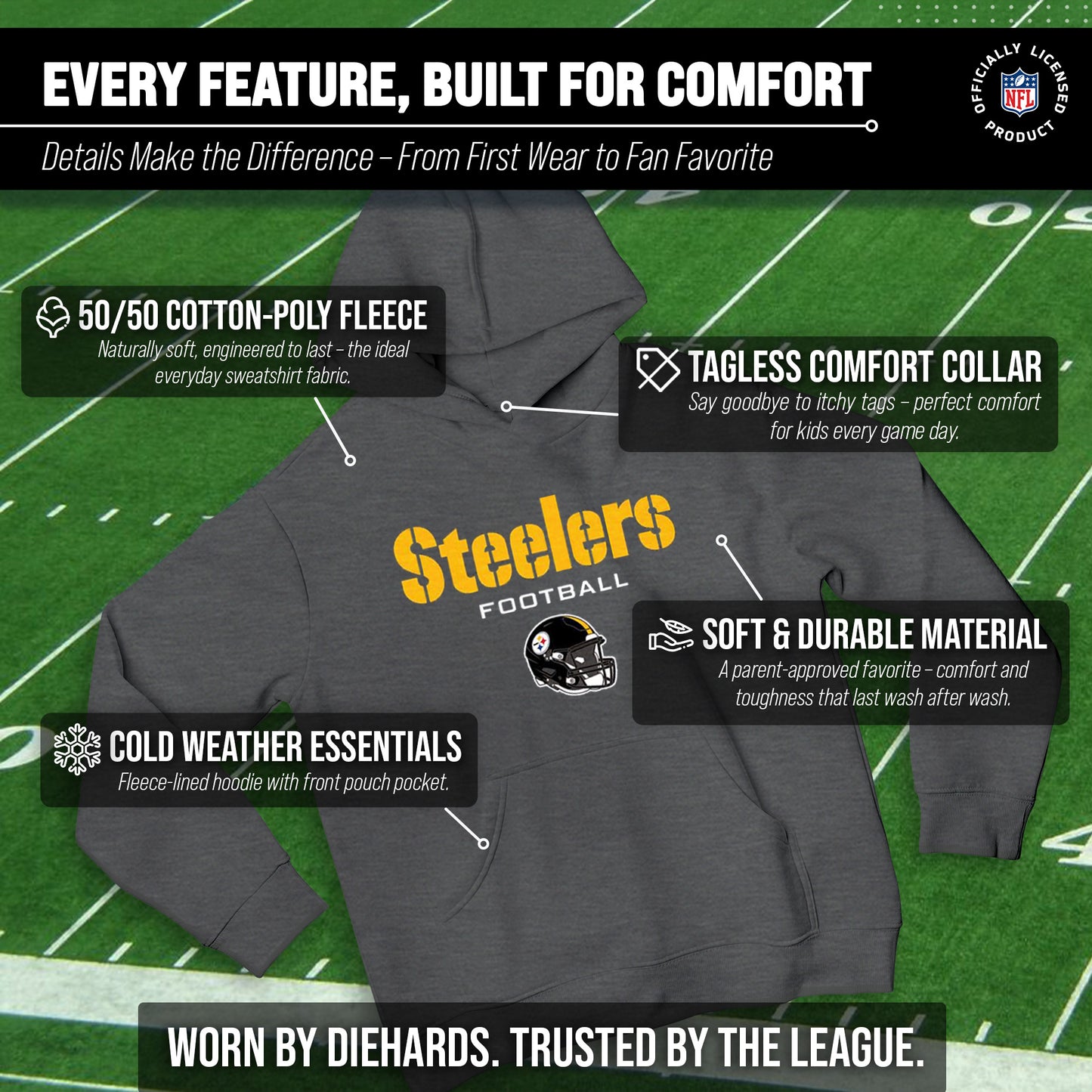 Pittsburgh Steelers NFL Youth Football Helmet Hood - Charcoal